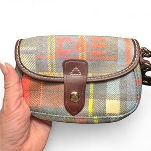 Vintage Dooney & Bourke wristlet clutch bag plaid multicolor leather strap